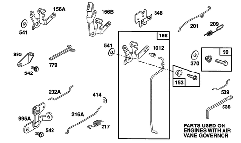 Air Vane Governor Parts Diagram and Parts List for 82232-0386-01  Briggs and Stratton Engine